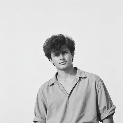a black and white photo of a young man