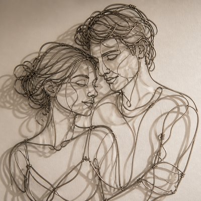 portrait of two people together — Wire Art Style