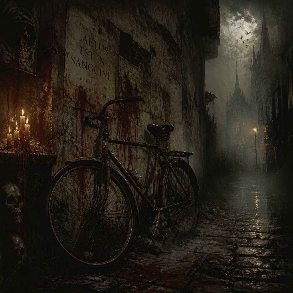 bicyle resting against a wall — Gothic Horror Art