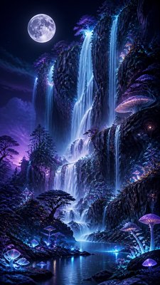 towering waterfall cascading down a cliff