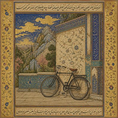 bicyle resting against a wall — Herat Art Style