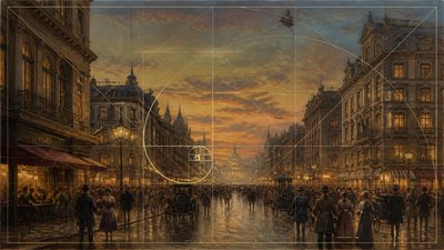 bustling city street panorama at dusk