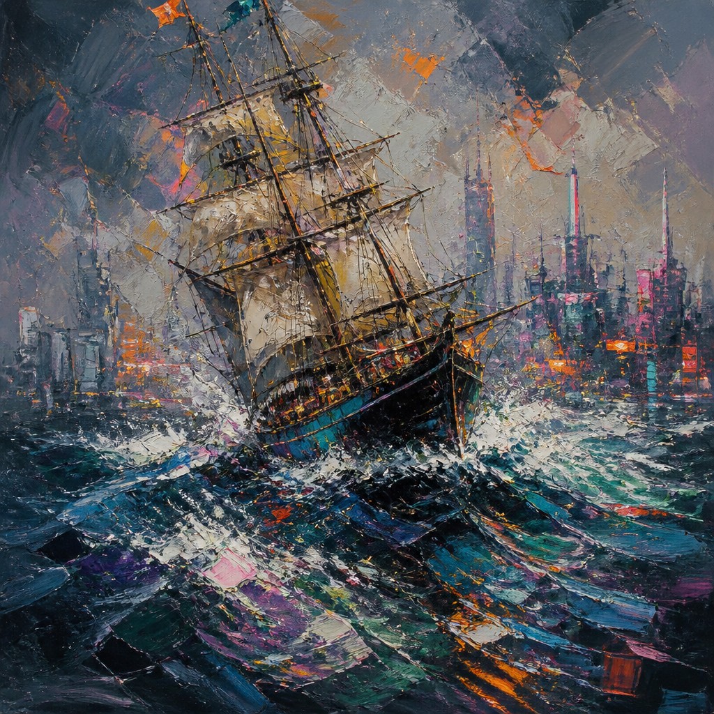 sailing ship on a stormy sea