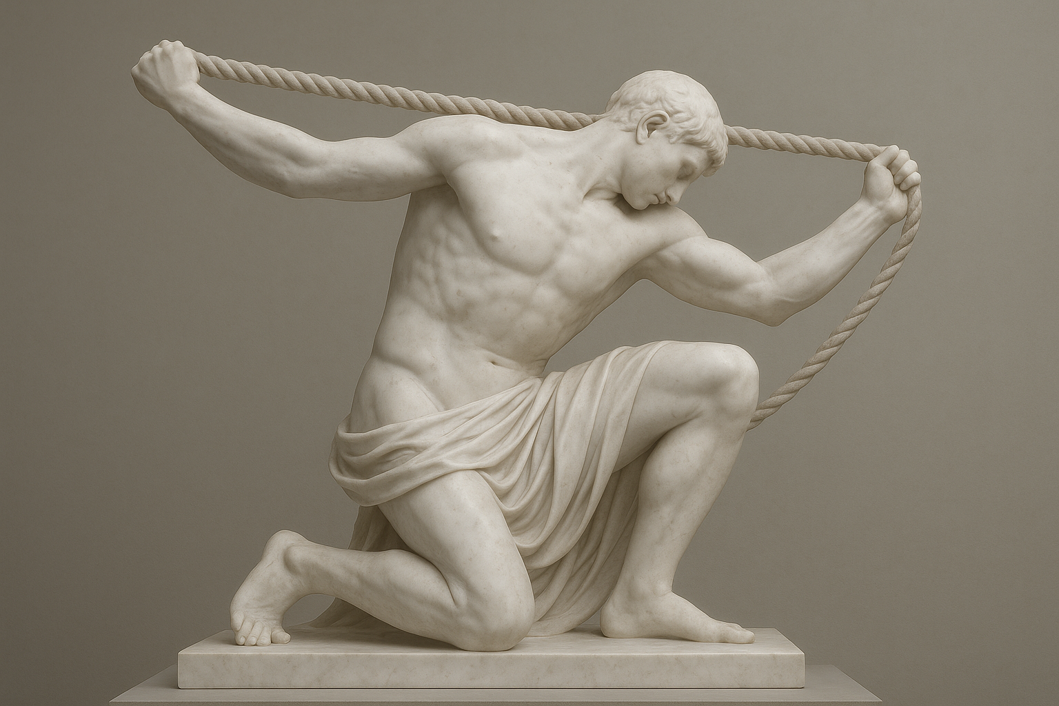 a statue of a man holding a rope