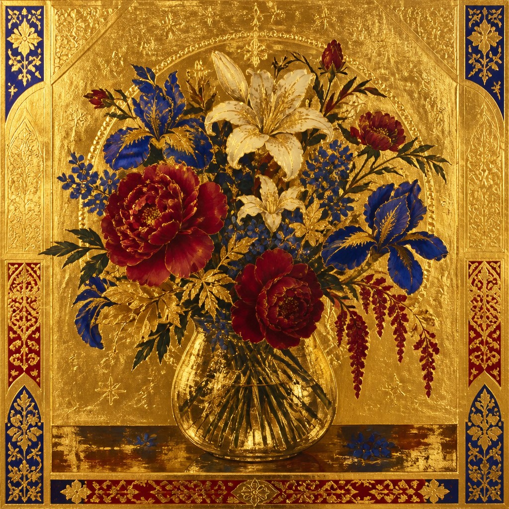 bouquet of flowers in a glass vase — Gold Leaf Gilding Art Style