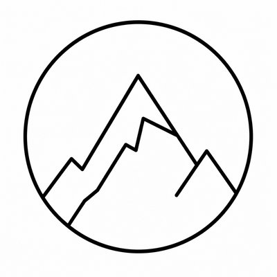 an emblem of a mountain peak inside a circle, simple bold shapes on a plain background, no text or lettering