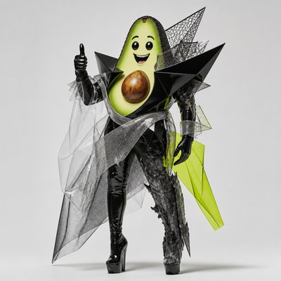 a happy avocado character giving a thumbs up, bold readable design on a plain background, no text