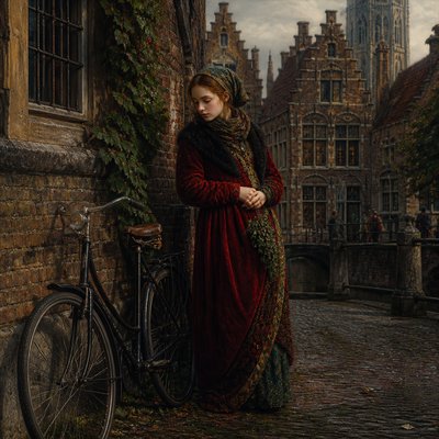 bicyle resting against a wall — Bruges Art Style