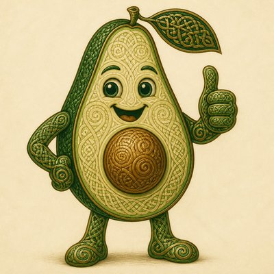 a happy avocado character giving a thumbs up, bold readable design on a plain background, no text