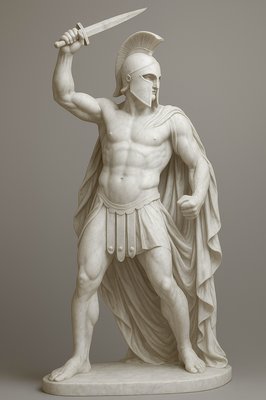 a statue of a man holding a sword