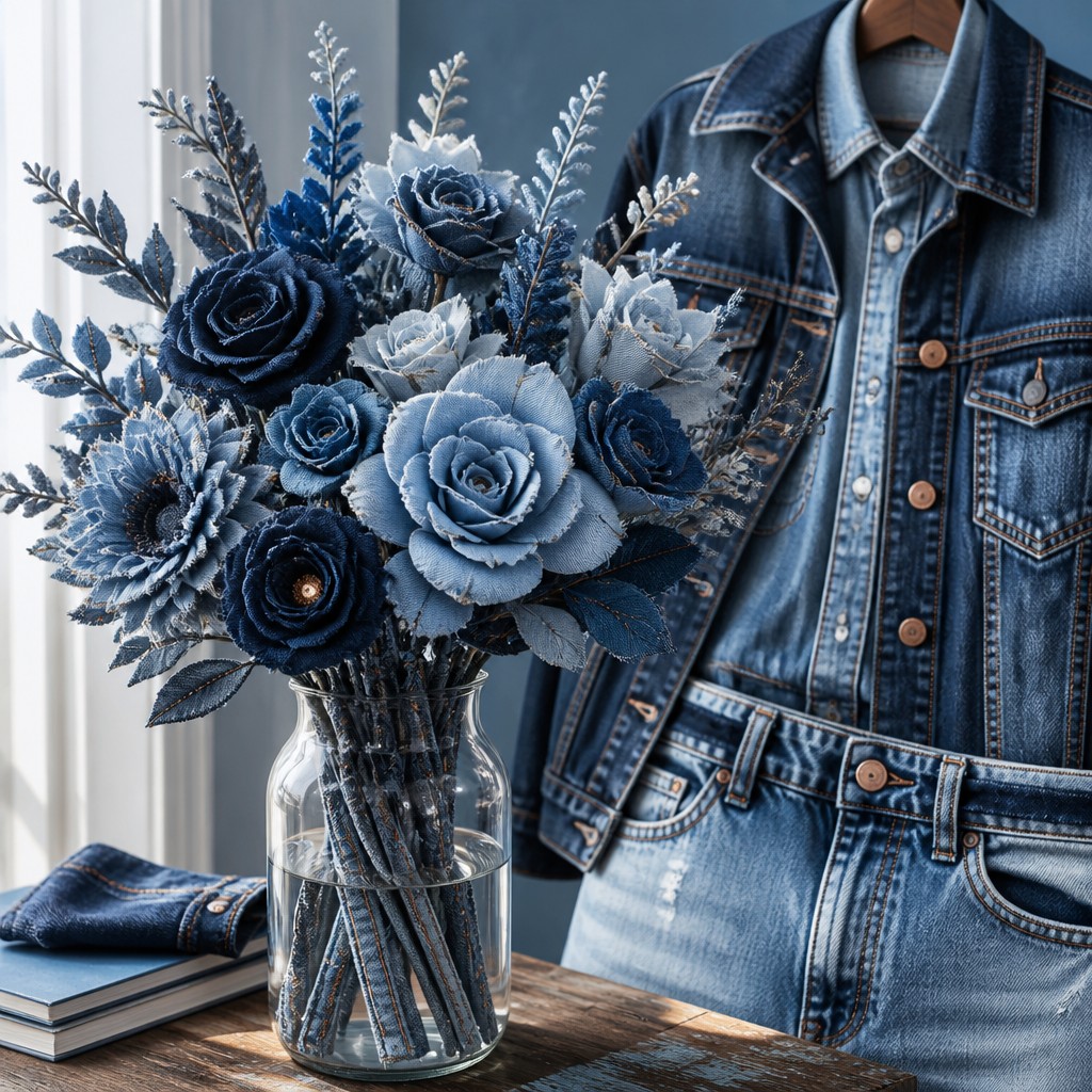 bouquet of flowers in a glass vase — Denim-on-Denim Fashion Style