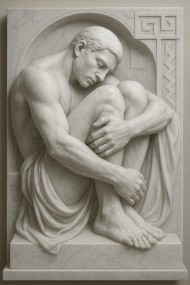 a statue of a man with his hands on his chest