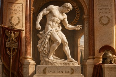 a statue of a man standing in front of a building