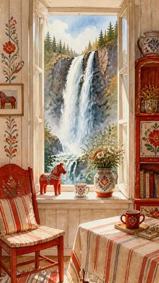 towering waterfall cascading down a cliff