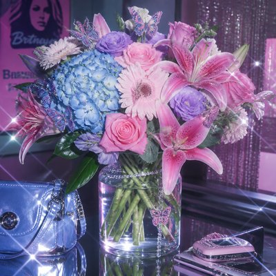 bouquet of flowers in a glass vase