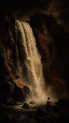 towering waterfall cascading down a cliff