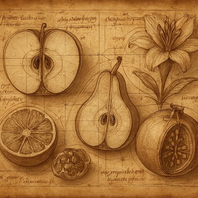 still life arrangement of fruits and flowers