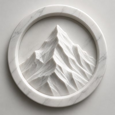 an emblem of a mountain peak inside a circle, simple bold shapes on a plain background, no text or lettering