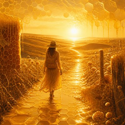 a solitary figure walking toward a glowing horizon across an empty plain, moody atmosphere, no text or lettering