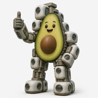 a happy avocado character giving a thumbs up, bold readable design on a plain background, no text