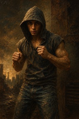 a painting of a man with a hoodie on