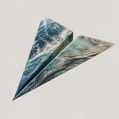 a paper plane, clean minimal composition on a plain background, no text
