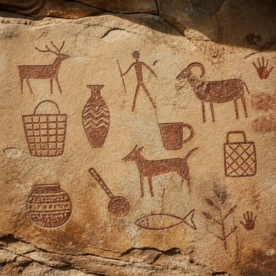 still life with everyday objects — Rock Art Style