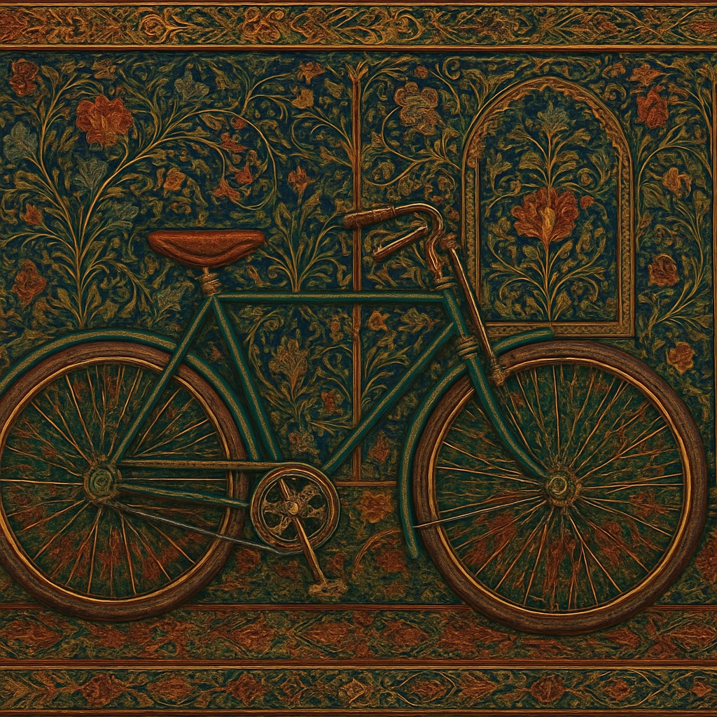 bicyle resting against a wall