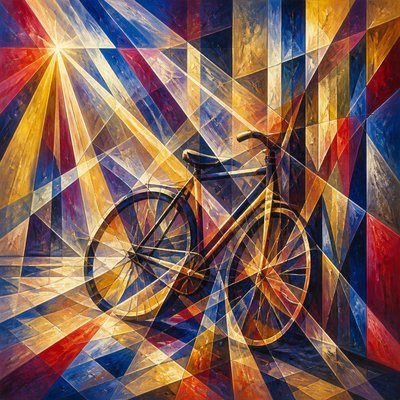 bicyle resting against a wall — Rayonism Art Style