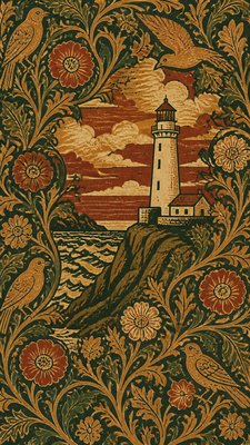a lone lighthouse on a cliff at dusk under a dramatic sky, no text or lettering