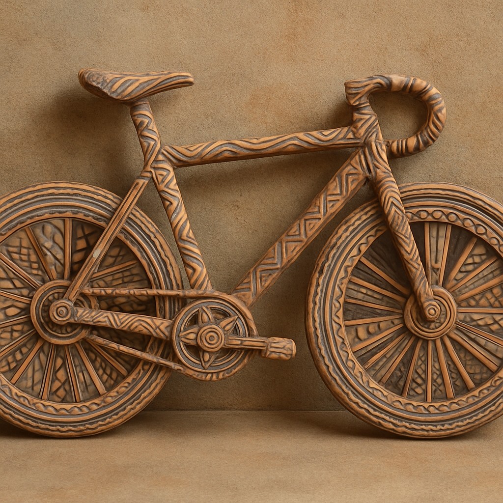 bicyle resting against a wall