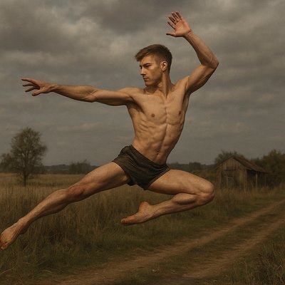 a shirtless man is jumping in the air