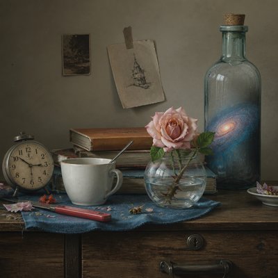 still life with everyday objects — Magical Realism Art Style
