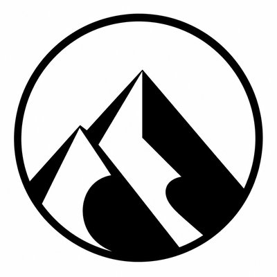an emblem of a mountain peak inside a circle, simple bold shapes on a plain background, no text or lettering