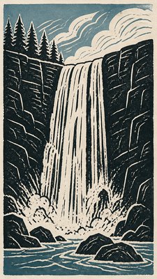 towering waterfall cascading down a cliff