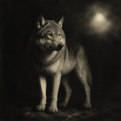 animal standing in natural pose — Mezzotint Print Style