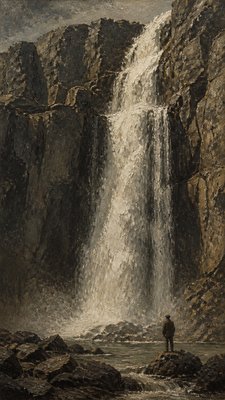 towering waterfall cascading down a cliff