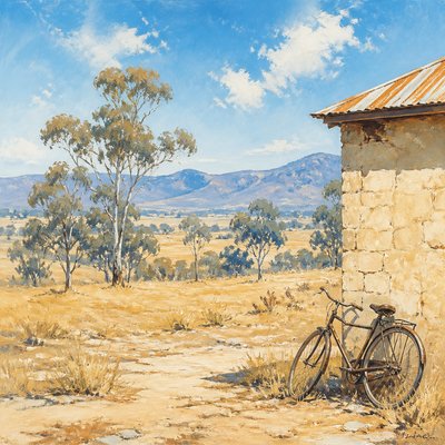 bicyle resting against a wall — Australian Art Style