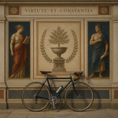 bicyle resting against a wall