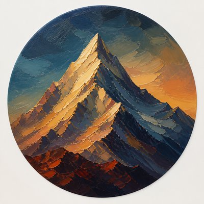 an emblem of a mountain peak inside a circle, simple bold shapes on a plain background, no text or lettering