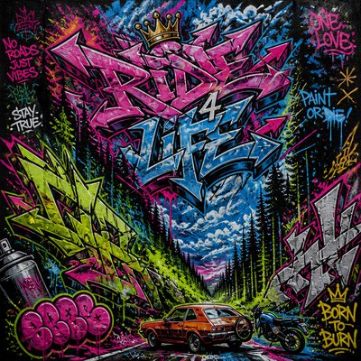 a car parked in front of a graffiti covered wall