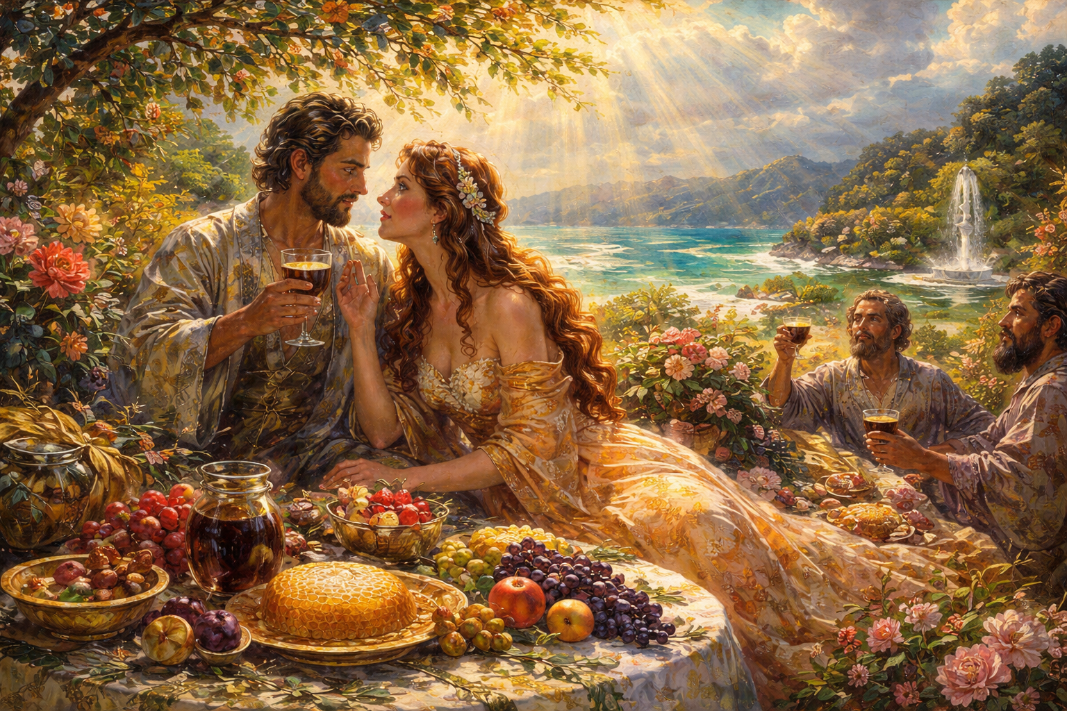 “I am come into my garden, my sister, my spouse: I have gathered my myrrh with my spice; I have eaten my honeycomb with my honey; I have drunk my wine with my milk: eat, O friends; drink, yea, drink abundantly, O beloved.” (Song of Solomon 5:1, KJV)