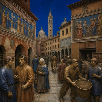 urban street with city activity — Padua Art Style