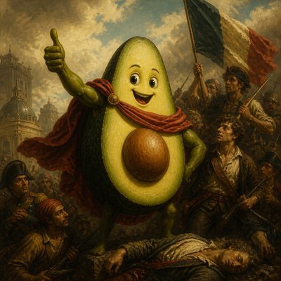 a happy avocado character giving a thumbs up, bold readable design on a plain background, no text