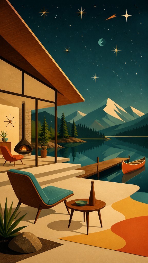 a tranquil mountain lake beneath a starry night sky, no people, no text