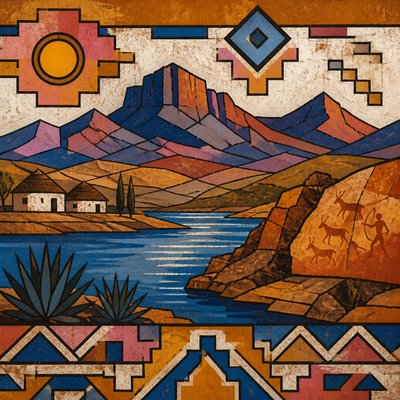 serene landscape with mountains and water
