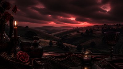 rolling hills with scattered trees under a big dramatic sky, no people