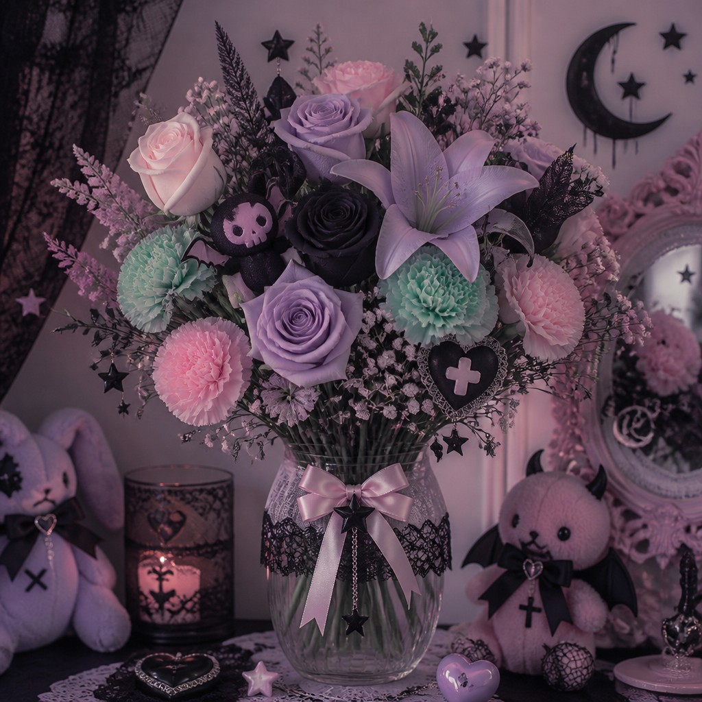 bouquet of flowers in a glass vase — Pastel Goth Aesthetic