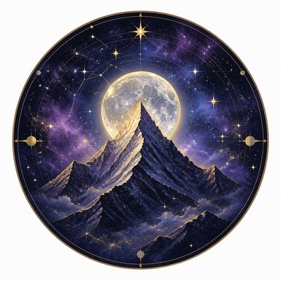 an emblem of a mountain peak inside a circle, simple bold shapes on a plain background, no text or lettering