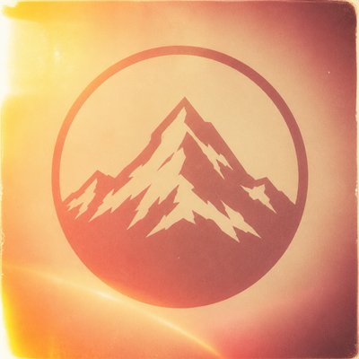 an emblem of a mountain peak inside a circle, simple bold shapes on a plain background, no text or lettering